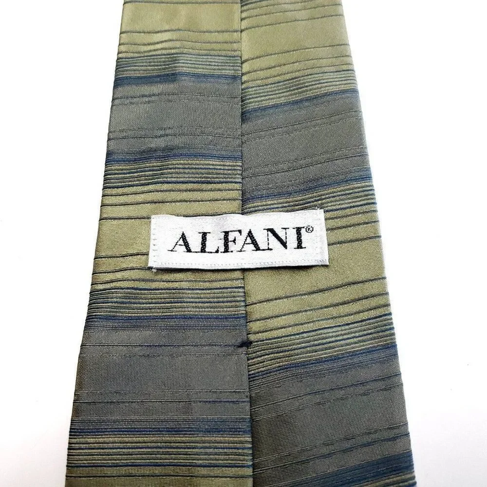 Alfani Green Silk‎ Tie Woven Short Wide Horizontal Stripes